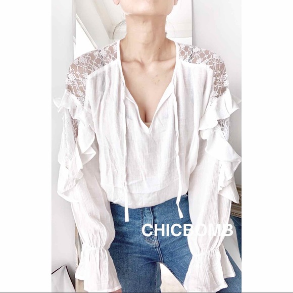 CHICBOMB Tops - BOHO GYPSY LACE RUFFLE BLOUSE -IVORY WHITE